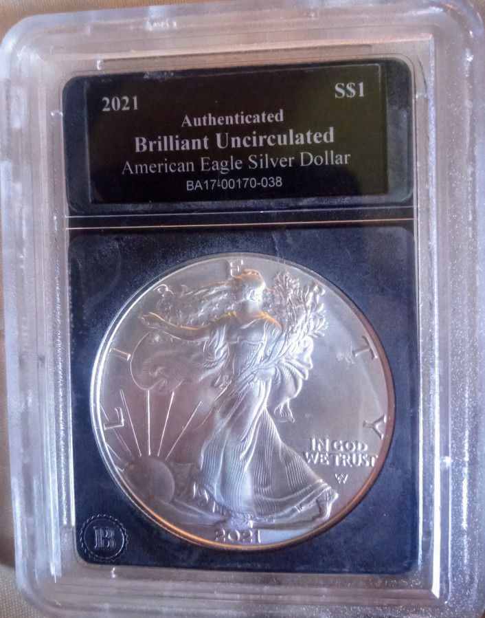 2021 Authenticated Brilliant Uncirculated American Eagle Silver Dollar 