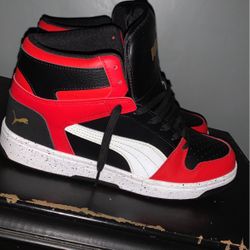 Puma High Top Shoes Red Black And White 