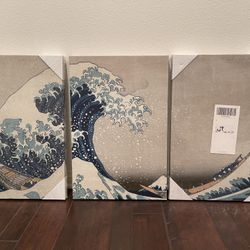 New The Great Wave Off Kanagawa By Hokusai 3 Panel Canvas