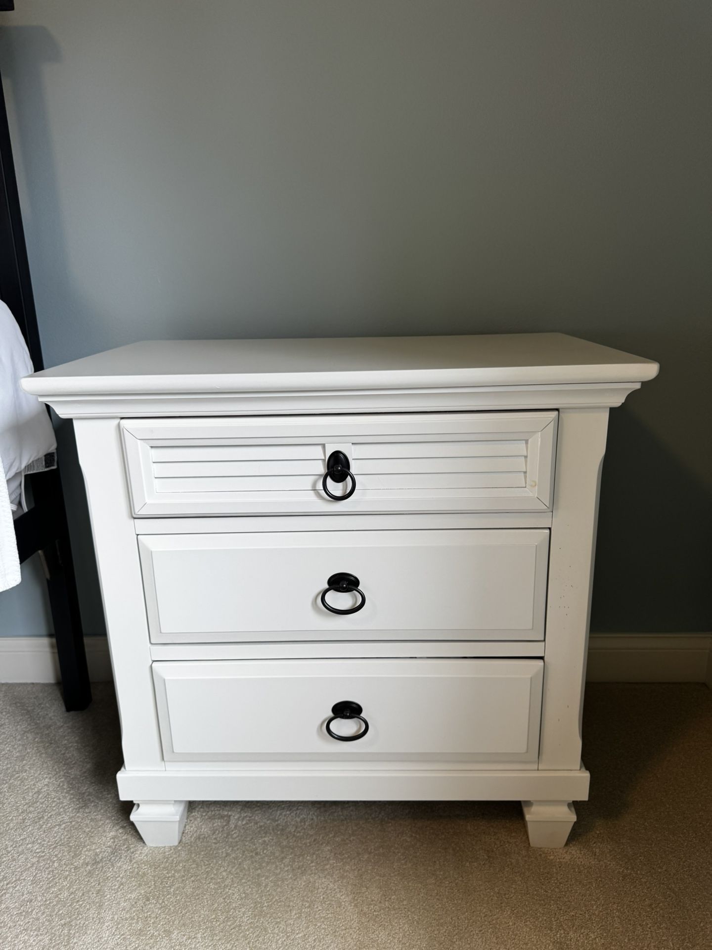 Two White Nightstand Black Hardware