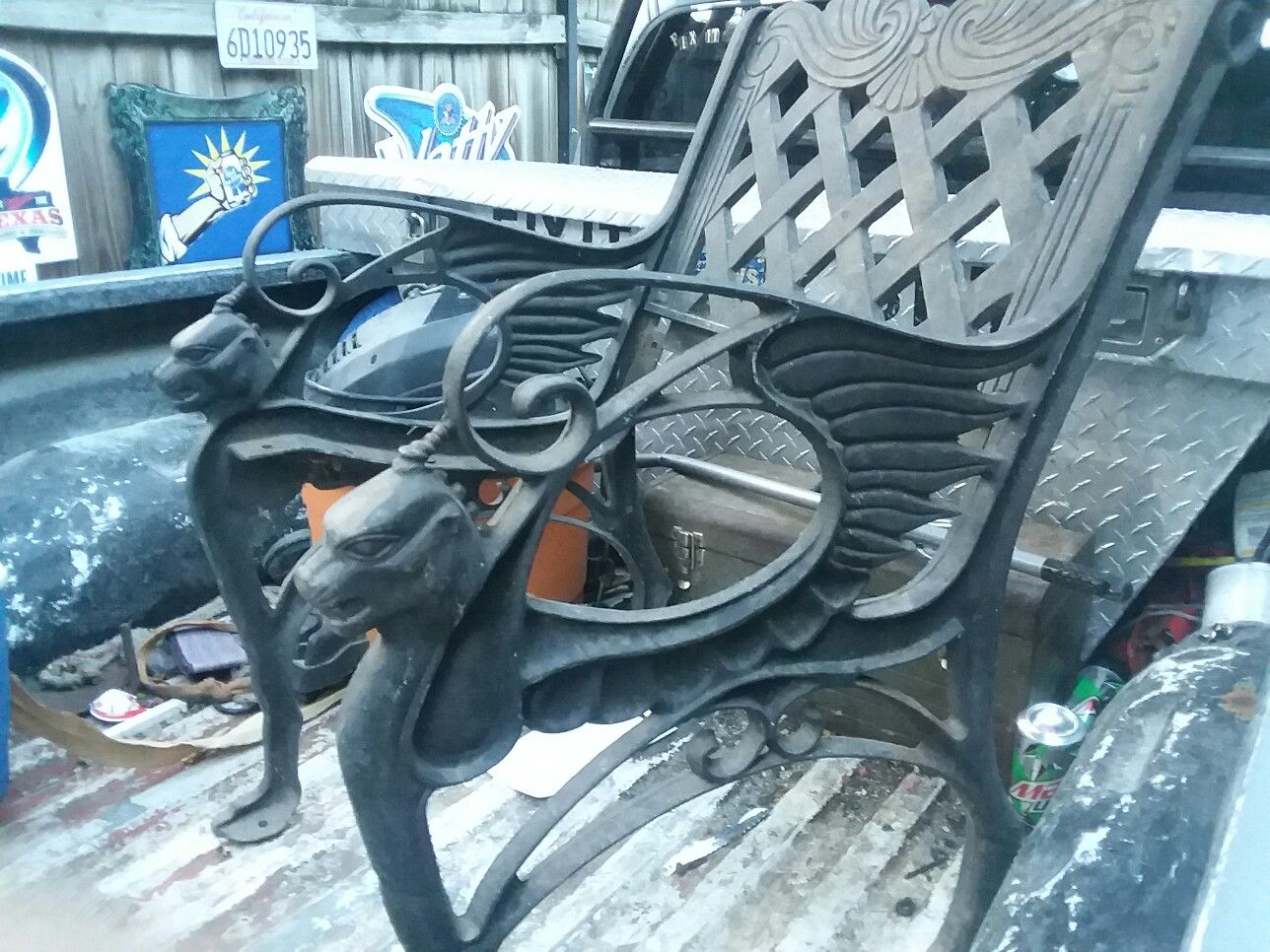 Vintage cast iron park bench chair with gargoyle armrests