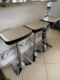 Set of 3 Modern Bar Stools – White & Black, Chrome Base, Adjustable Swivel