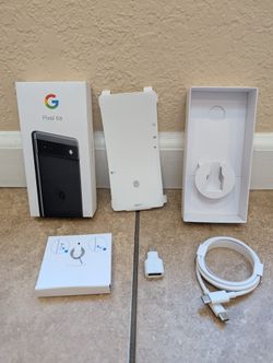 Google Pixel OEM USB Cable, USB A-C Adpr, Sim Tool, Box for Pixel 6a Obsidian Black