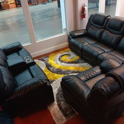 *Fall Sale Event!!!*---Bold Santiago Black Leather Reclining 3 Piece Sets---Delivery And Financing Available🫡