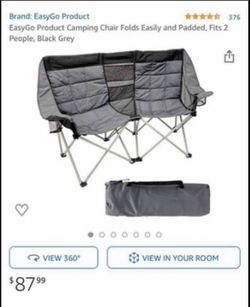 Camping double Chair Folds easily and Padded Black and Grey
