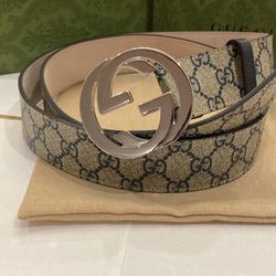 GG Supreme Beige Belt With Silver G Buckle