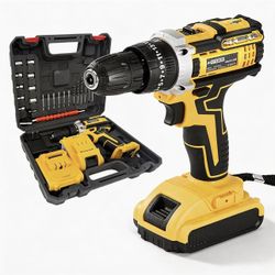 21V Cordless Drill Driver Kit, Brushless 1500RPM Power Drill with 25+3 Clutch, 2 Batteries & Charger, 3/8" Keyless Chuck, LED Light, Complete Drill Se