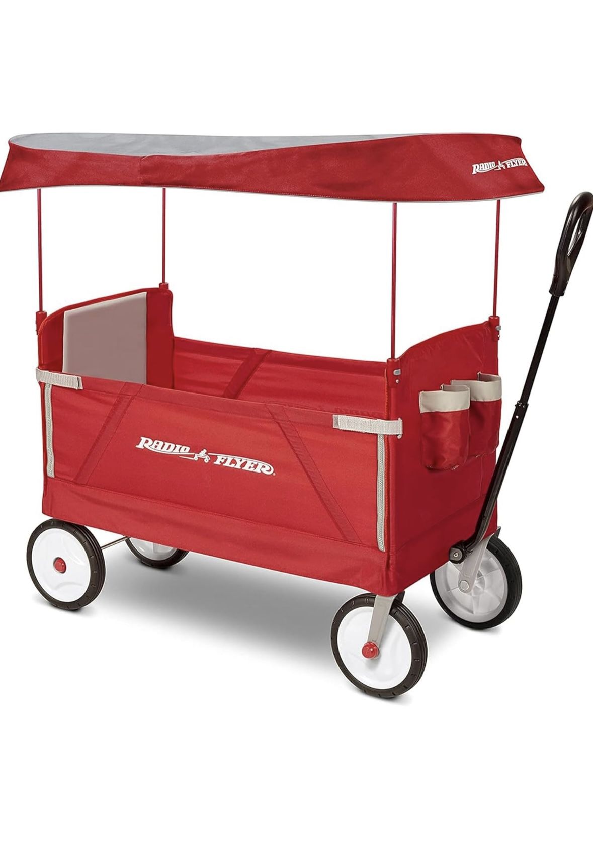 Radio Flyer 3 in 1 EZ Fold Stroller Wagon with Canopy and Adjustable Handle, Red