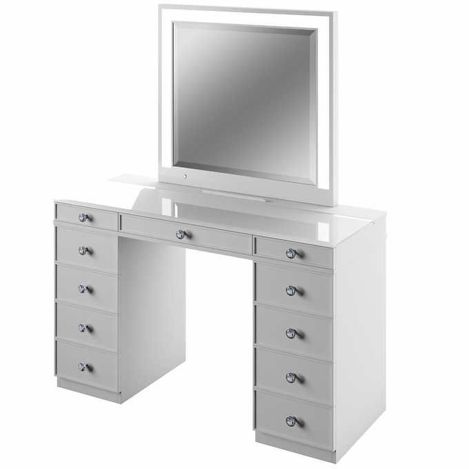 Tresanti Alexandra Double Pedestal Vanity Table with LED Lighted Mirror