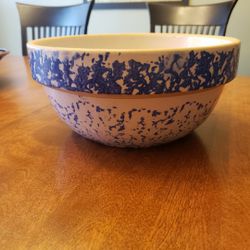 Serving/Mixing Bowl - Blue & Cream Colored Pottery- 10" Diameter X 5" H