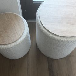 Two Round Storage Ottoman Wood