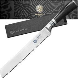 Kessaku 8-Inch Serrated Bread Knife - Ronin Series - Forged High Carbon 7Cr17MoV Stainless Steel - Pakkawood Handle with Blade Guard  BRAND NEW IN BOX