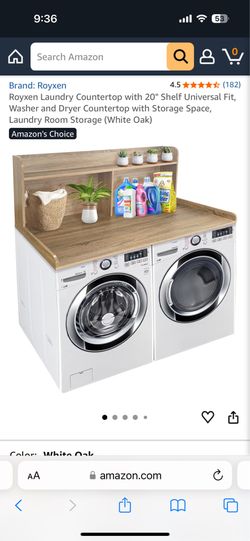 Royxen Laundry Countertop with 20" Shelf Universal Fit, Washer and Dryer Countertop with Storage Space, Laundry Room Storage (White Oak)