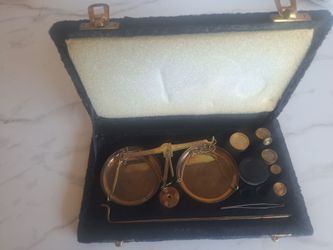 vintage brass portable balance scale set