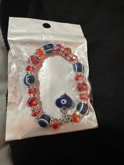 Evil Eye Charm Beaded Stretch Bracelet
