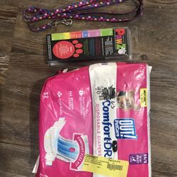 Misc. Small Dog Lot Of Accessories - Diapers, Leash & Rainboots!