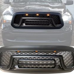 Fits 13-18 Dodge Ram 1500 Rebel Style Front Bumper Hood Mesh Grille Matte Black