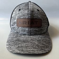 Ariat Heather Gray/Black Brown Leather Patch Flex Fit Cap Hat Size L-XL  