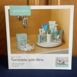 NEW Crazy Susan Organizer 3 BPA-Free Removable Bins w/Handles, Rotating Storage Turntable