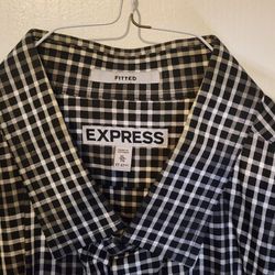 Express mens EXTRA LARGE black white gray long sleeve button shirt