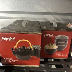 The Parini Cookware 5-Piece Tea Set  Parini Cookware ceramic rice bowls.