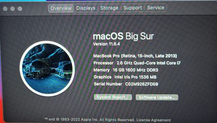 Macbook Pro - 512 GB SSD -16gb RAM - Intel Core i7 (I7 4960HQ) 2.6