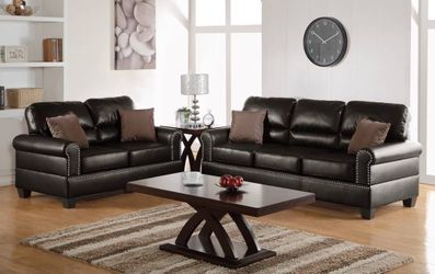 Black Leather Sofa and Loveseat Set