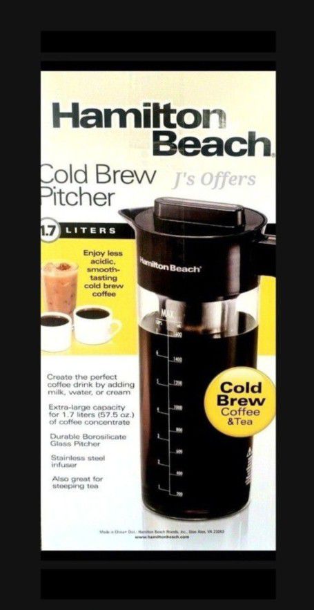 Hamilton Beach Cold Brew Iced Coffee Maker and Tea Infuser 1.7 L (57.5  oz.), Glass Pitcher