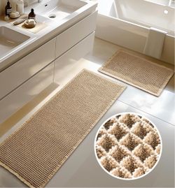 Large Waffle Bath Mat Set, Non Slip Bath Rug Set, Ultra Absorbent Bath Mats for Bathroom Decor, Extra Soft Floor Kitchen Rugs Sets 2 Piece, Washable B