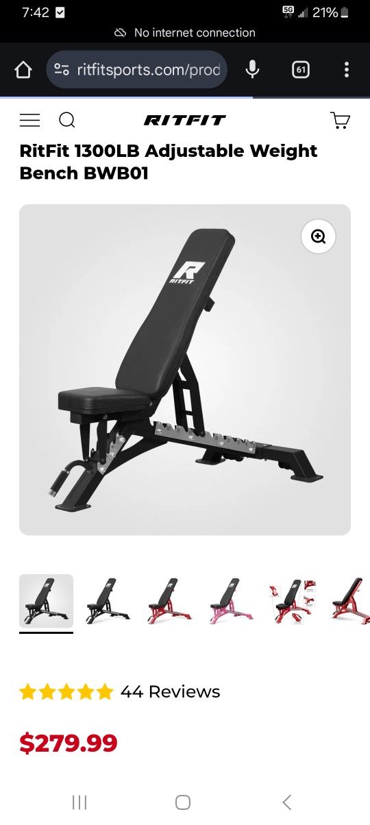 RitFit 1300LB Adjustable Weight Bench BWB01