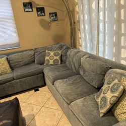  Sectional Sofa Couch Blue Fabric