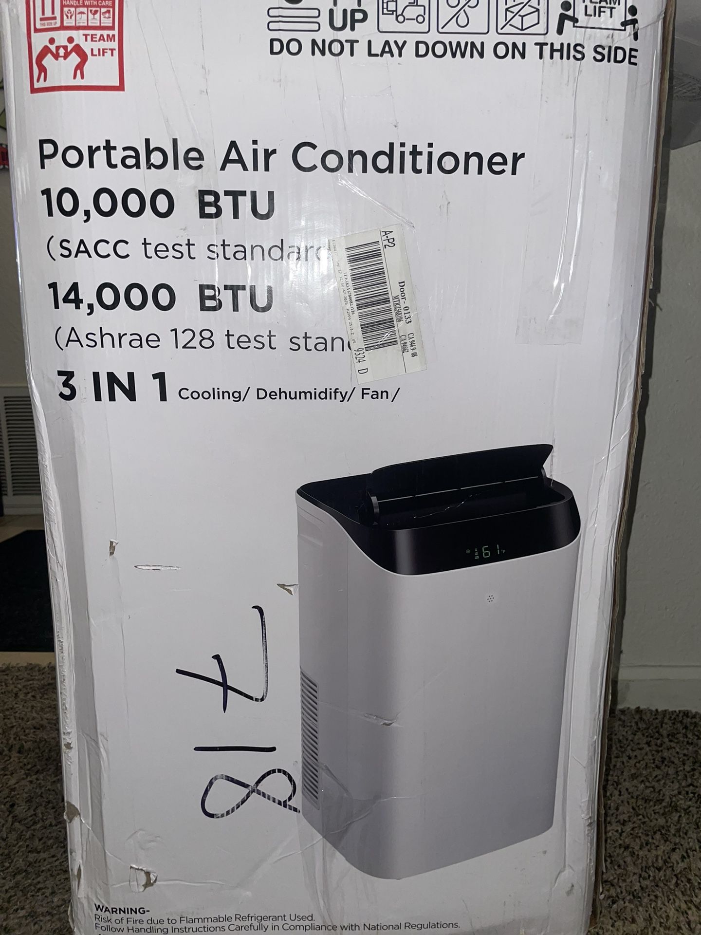 14,000 Btu Portable 3-1 Air Conditioner- Dehumidifier And Fan