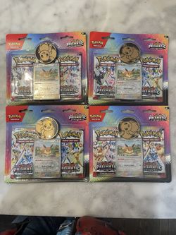 Lot Of 4 Pokémon Prismatic Evolutions 2 Pack Blisters With Eevee Promo
