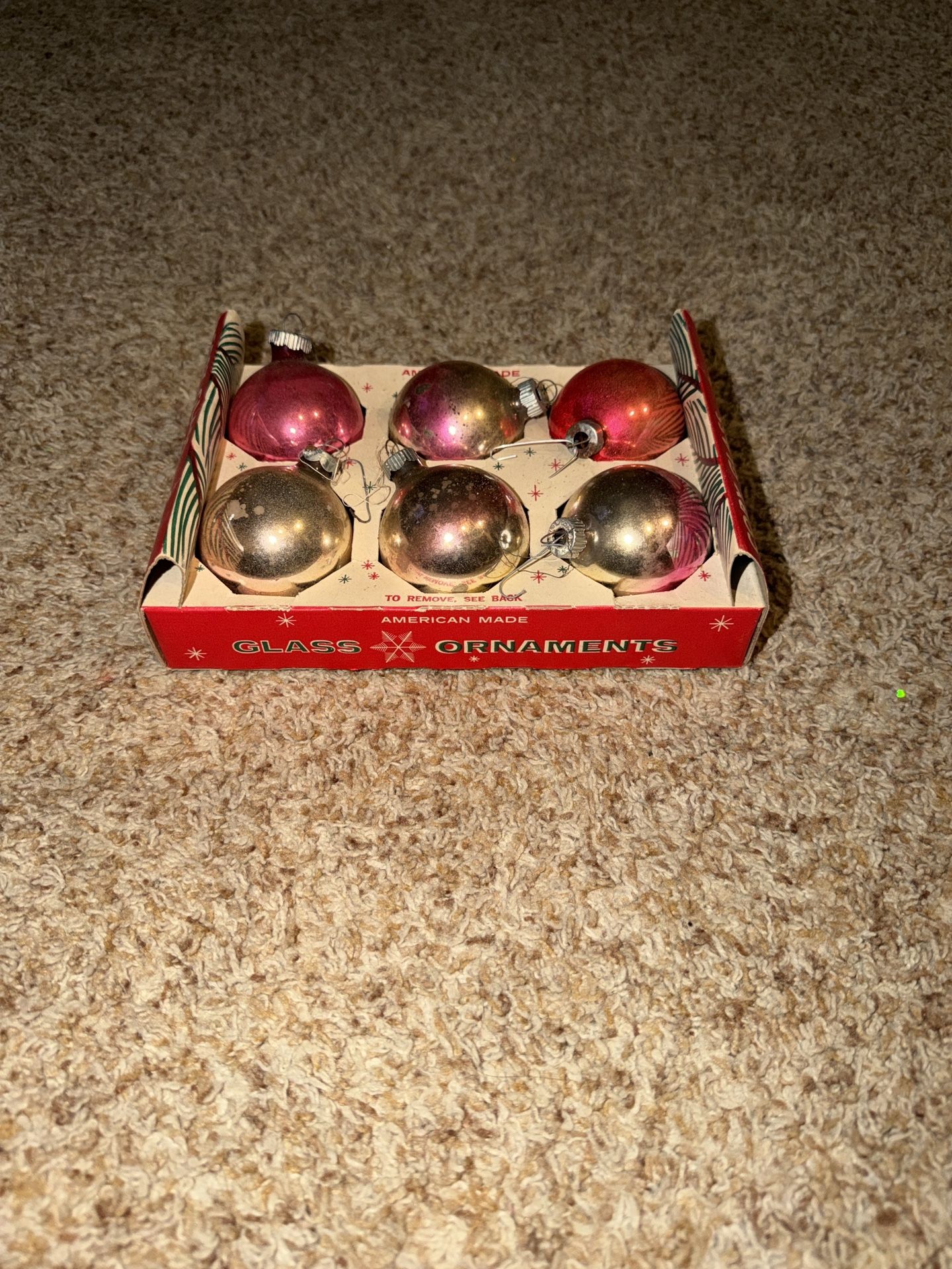 Vintage Christmas Coby Glass Ornaments. Some paint is wearing off. Some of the red has bled onto the gold. See pics. Metal has rust. Only 4 of them ha