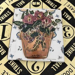 Blue Sky Clayworks Flower Pot Wall Hanger Plaque Purple Heather Goldminc 7"