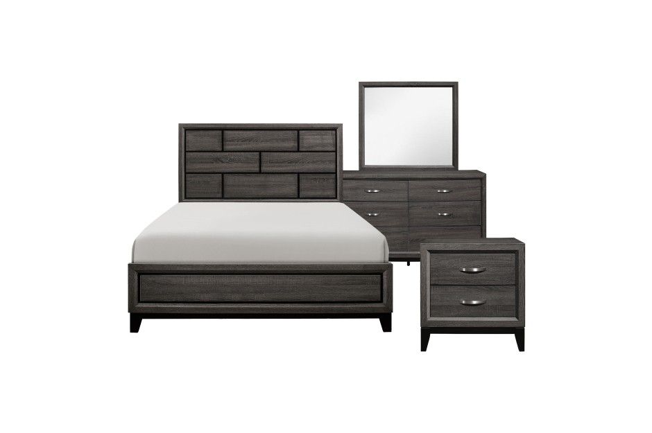 Brand New Gray King Or CA King Bedframe + Dresser + Mirror + Nightstand 4PCs Set