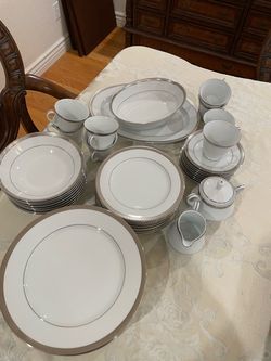 China set White and Silver Porcelain Dinnerware fine china  Set