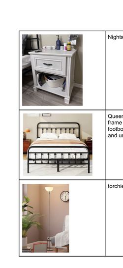 Night stand, Bed frame, lamp