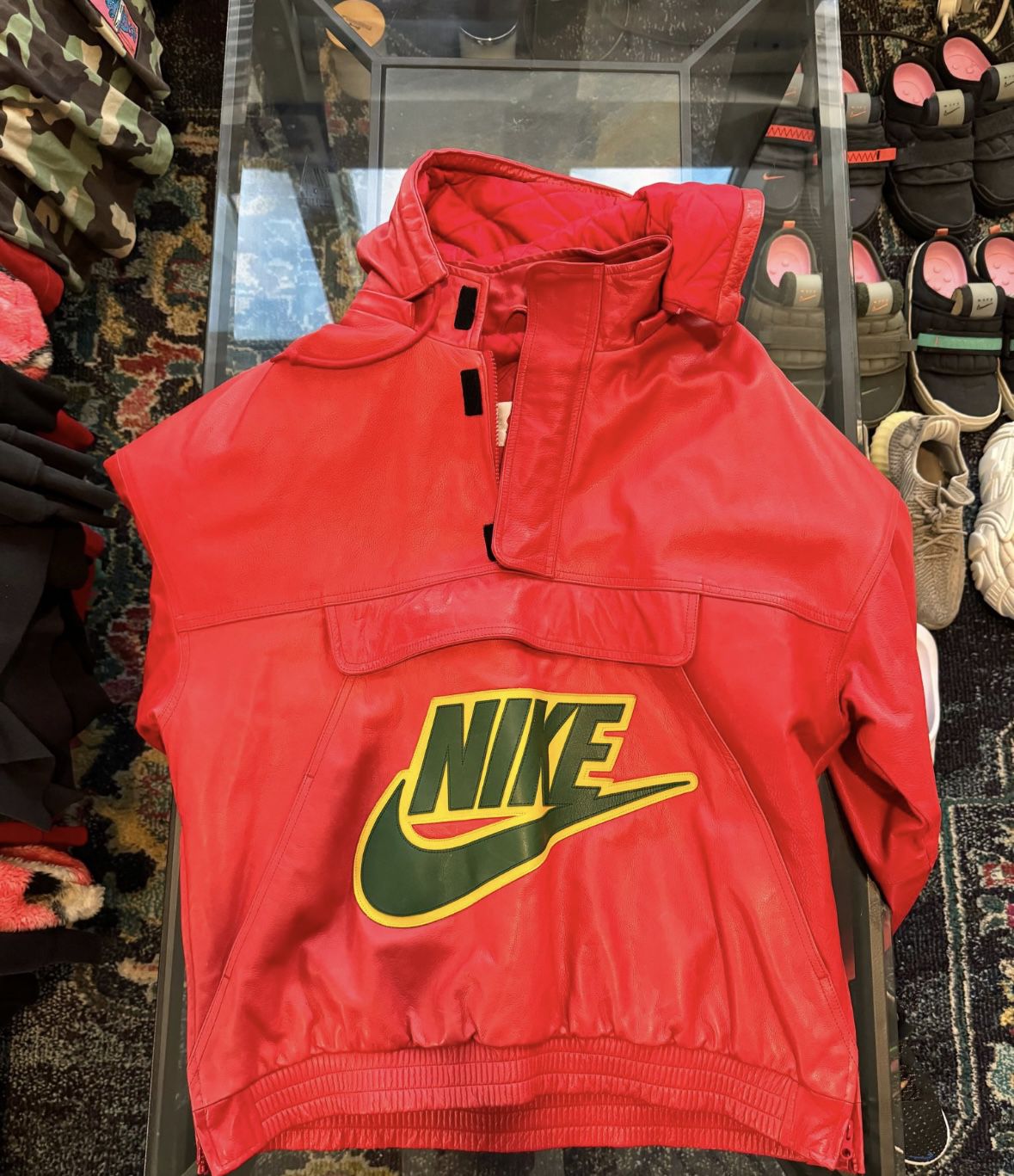 Supreme X Nike Red Leather Anorak Pullover