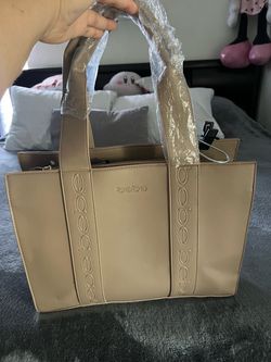 BEBE Hana Polyurethane Tote in Tan