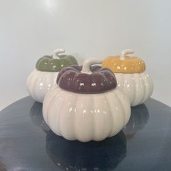 New Set Of 3 Ceramic Pumpkin Candles Sparkling Honeycrisp 