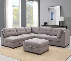 Vaughnn 6-piece Fabric Modular Sectional with Ottoman & Storage Retail $1900
