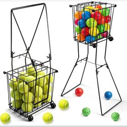 ParseBio Pickleball Tennis Ball Collector w/Wheel 90 Ball Capacity Hopper