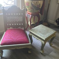 1950 Anglo-Indian Silver Wrapped Clad Side Low Table and chair set