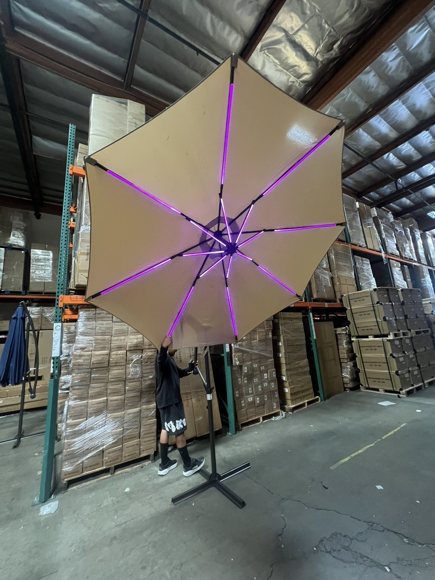 15 x 9 patio umbrella with lights UNIDAZE 15 x 8.8' Outdoor Double-Sided Market Patio Umbrella Solar Lighted 48 Led Light