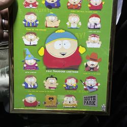 framed poster featuring a collage of the South Park character Eric Cartman