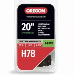 Oregon H78 2-Pack Chainsaw Chain for 20in. Bar Fits Echo, Husqvarna, John Deere, Poulan, Jonsered, Craftsman, Makita and others