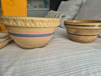 Vintage Yellow Ware Stoneware Mixing Bowls Set of 2