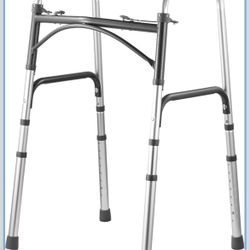 Drive Medical 2-Button Standard Foldable Walker for Seniors & Adults - Adjustable Legs - Lightweight Aluminum Construction - 350 Lb Weight Capacity