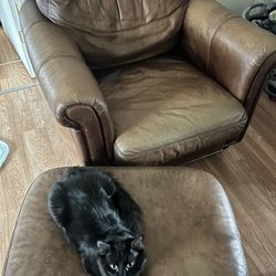 Leather Chair with Ottoman